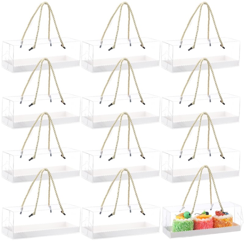 30 Pcs 9 x 3 x 3 Inch Clear Cupcake Boxes with Handles Portable Gable Boxes P…