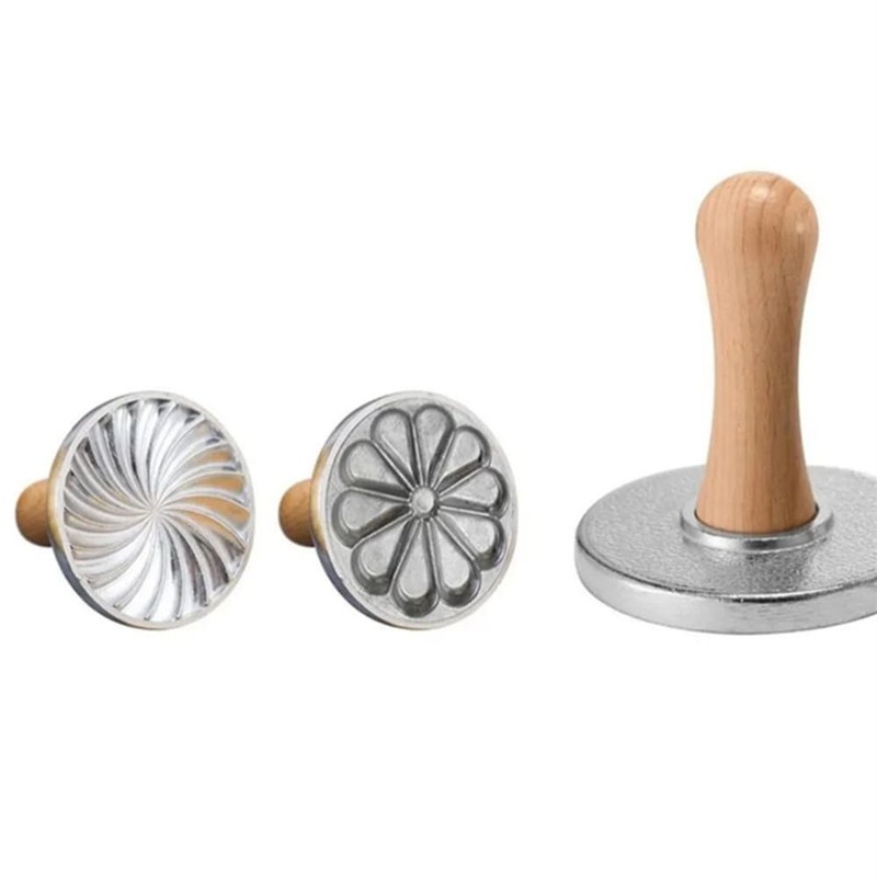 2 Pcs Cookie Stamps, Metal Cookie Press Cutter Mould with Wooden Handle, Cook…