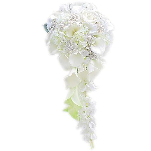 Iffo Calla Lilies Simulation Rose Diamonds Pearl Bride Wedding Bouquet White 09 gallery