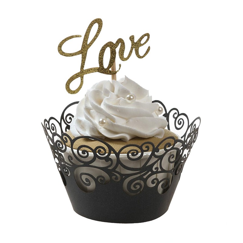 Cupcake Wrappers 100 Pack Filigree Vine Laser Cut Liner Black Baking Case Tray gallery