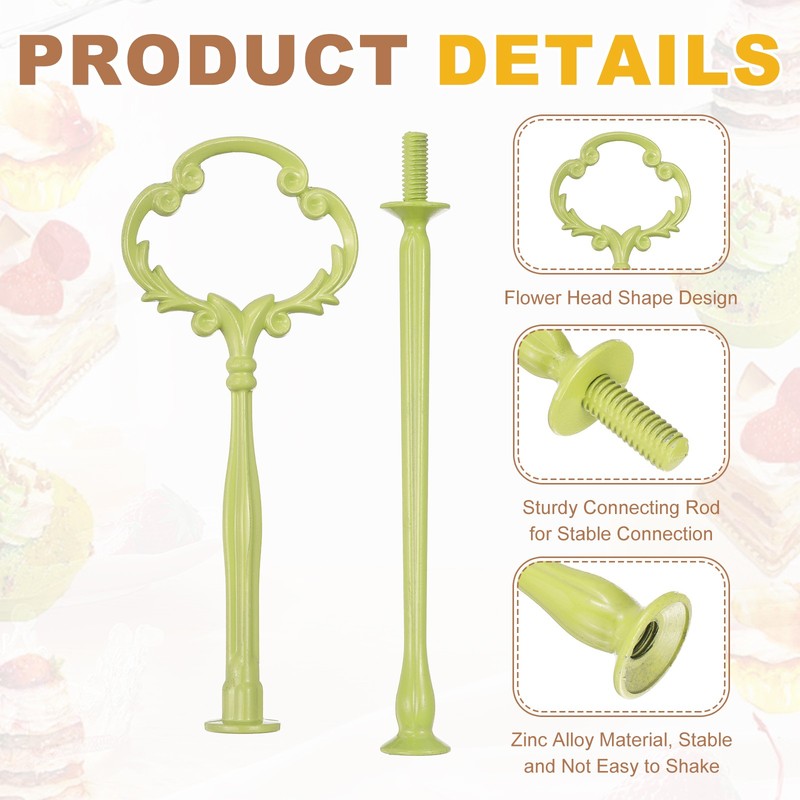 3Set 2-Tiers Cake Tray Stand Handle for Cake Plate, Green(Flower) gallery