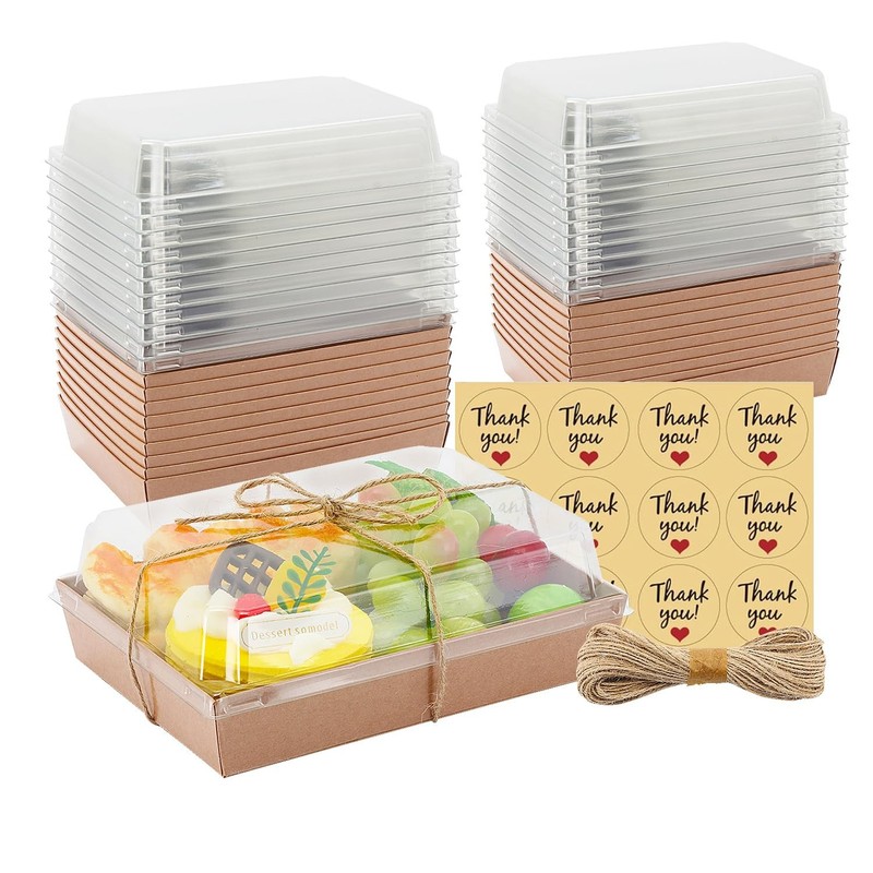 7x5x2.5 Charcuterie Boxes with Clear Lids, Large Disposable Bakery Dessert Bo...