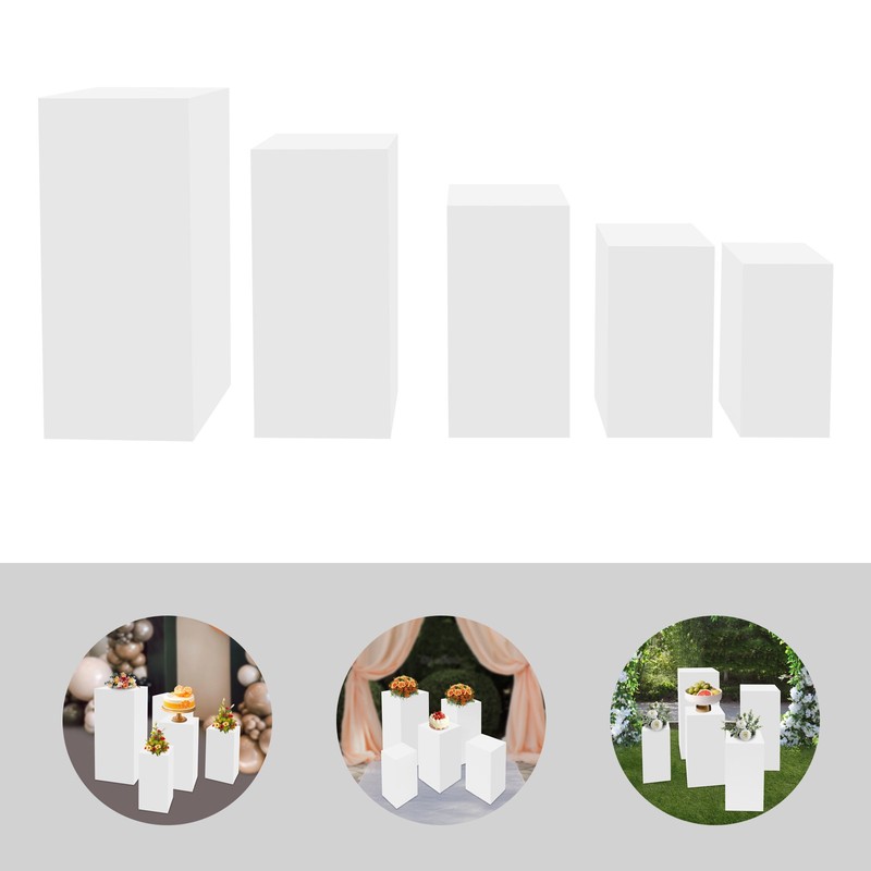 5Pcs White Square Display Stands Set Iron Pedestal Risers for Cakes