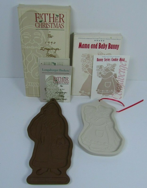 Longaberger Pottery Cookie Mold 1990 Father Christmas & 1994 Mama & Baby Bunny