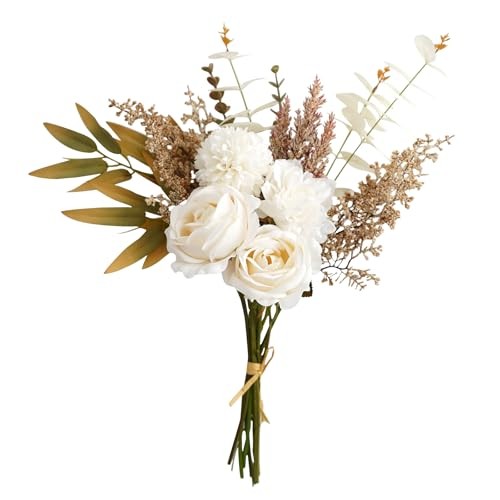 Artificial Flowers Bouquet, Faux Silk Flowers for Home Kitchen Dining White gallery