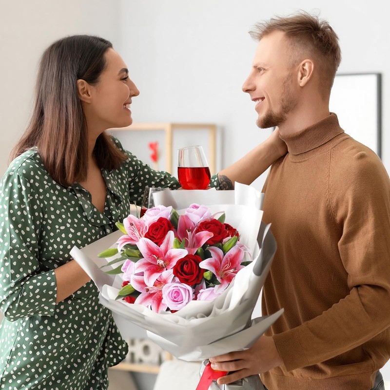 Hotop 20 Pcs Artificial Flowers Velvet Realistic Roses And Latex Lilies Flowers gallery