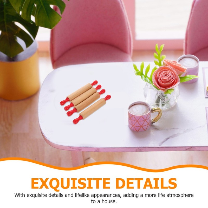 4 Pcs Wood Kids Mini Rolling Pins Dough Roller for Baking Clay Pretend Toy gallery