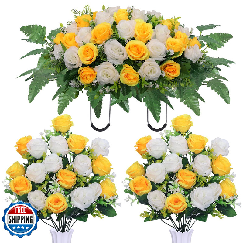 Hibsotco Headstone Flower Saddle,Cemetery Memorial Flowers with Vase for Grave T