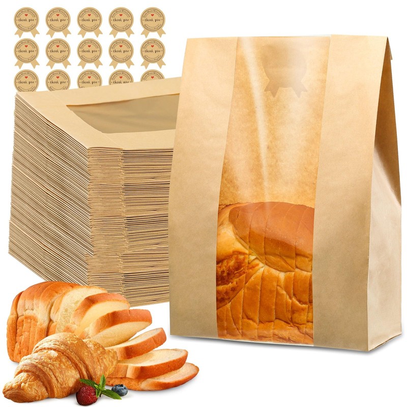 Large Kraft Bread Bags With Window 50 Pcs 13.7 Inch Bakery Pastry Food Storage
