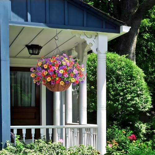 Artificial Faux Hanging Plants Flowers Basket for Purple Deep Purple Red Yellow gallery