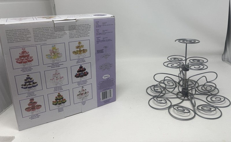 Wilton Cupcakes 'N More Dessert Stand Silver 10x9 Holds 13 Cupcakes Treat Bags gallery