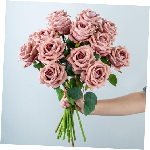 Fake Roses Faux Flowers Silk Roses 16.5in Artificial Roses Pink Purple 12pcs