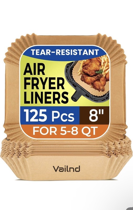 Vailnd 8 in Brown Paper Air Fryer Liners 125 Pack Disposable Tear-Resistant
