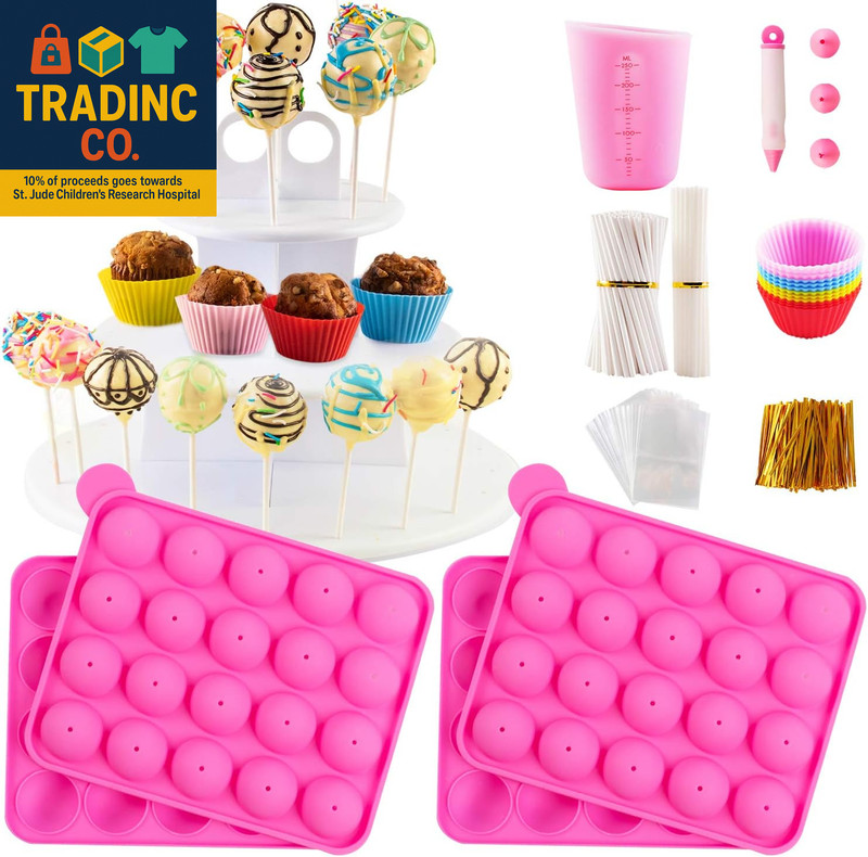Cake Pop Maker Kit with 2 Silicone Mold Sets with 3 Tier Cake Stand, Chocolate C