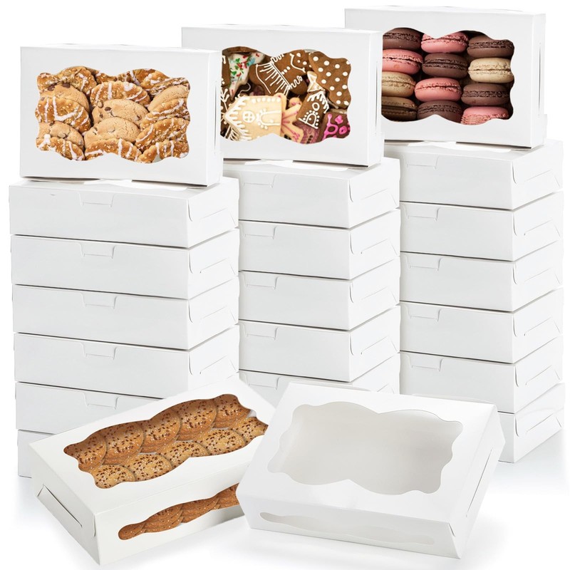 Hiceeden 50 Pack White Cookie Boxes with Window, 8″×5.4″×2″ Bakery Candy Box …