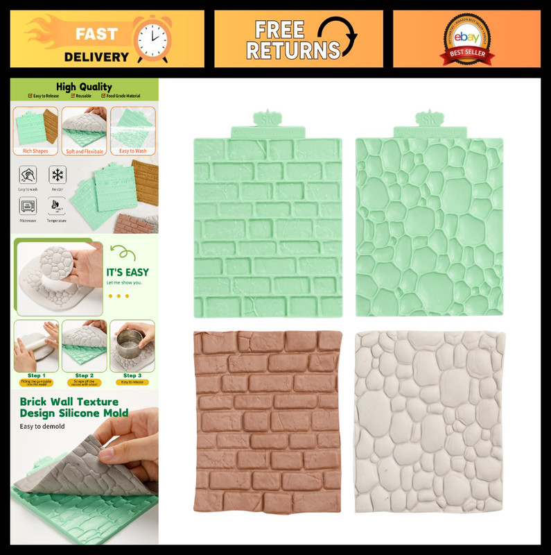 Cobblestone Silicone Texture Mat Set for Fondant, Cake Decoration, Clay, Candy