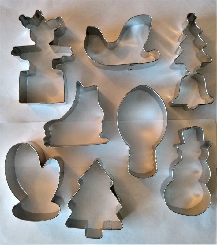 Mitten, Ice Skate, Light Bulb, Tree, Snowman Christmas Cookie Cutter 8 pc Set