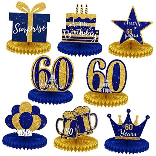 8 Pieces Table Decorations Glitter Honeycomb Centerpieces Blue 60th Birthday gallery