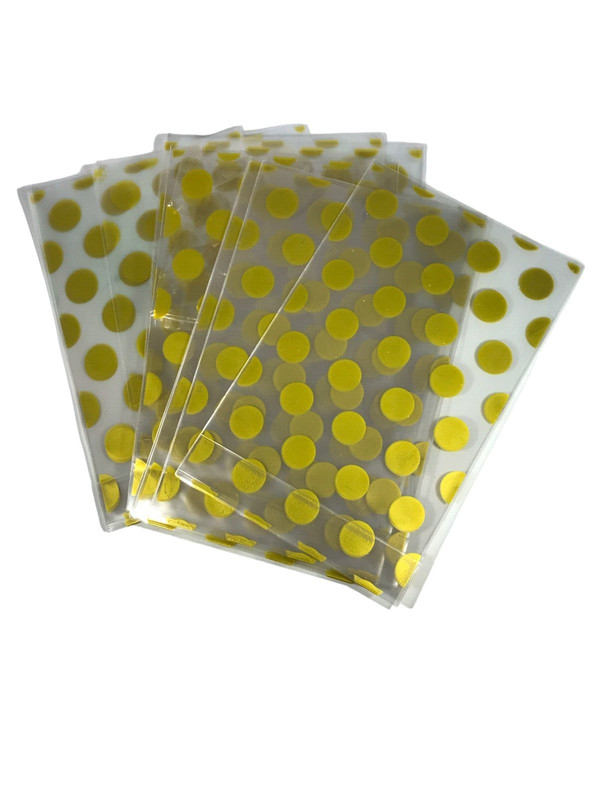 Clear Cellophane Yellow Polka Dot Standing 30 Gift Bags Fold Down 8″ x 5″
