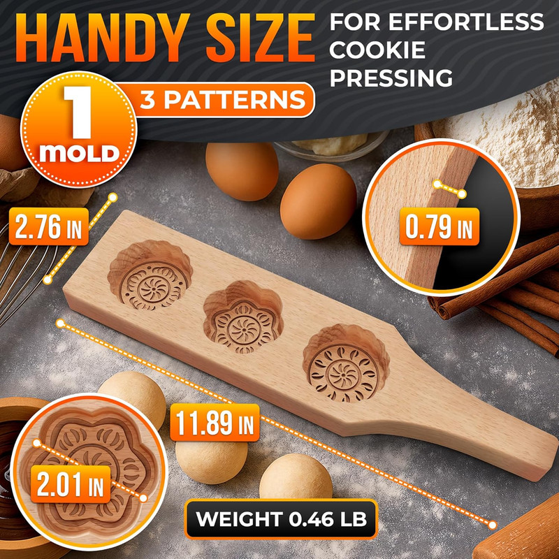 Wooden Cookie Molds for Baking - 11.8" Mooncake Mold in Handcrafted Wood for Sha gallery
