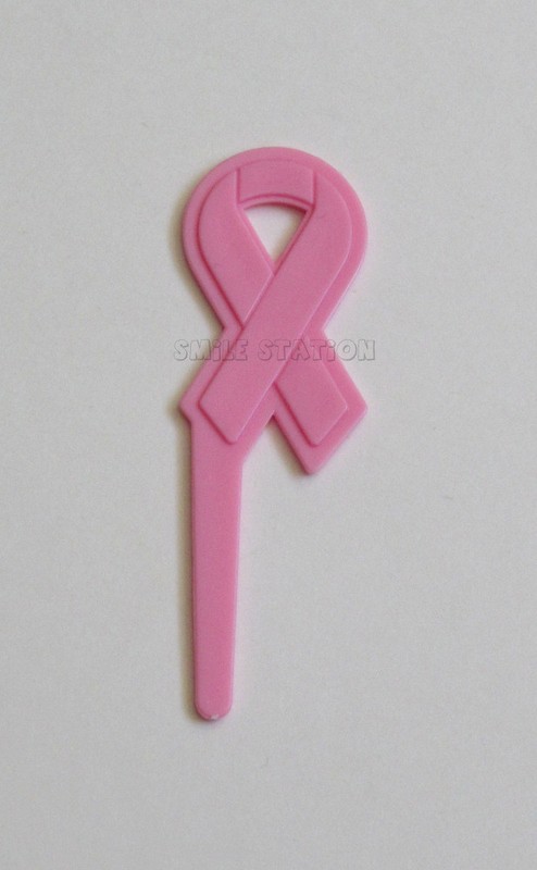 12 Pink Ribbon Cup Cake Pic Pick Topper Breast Cancer Awareness Party Supply