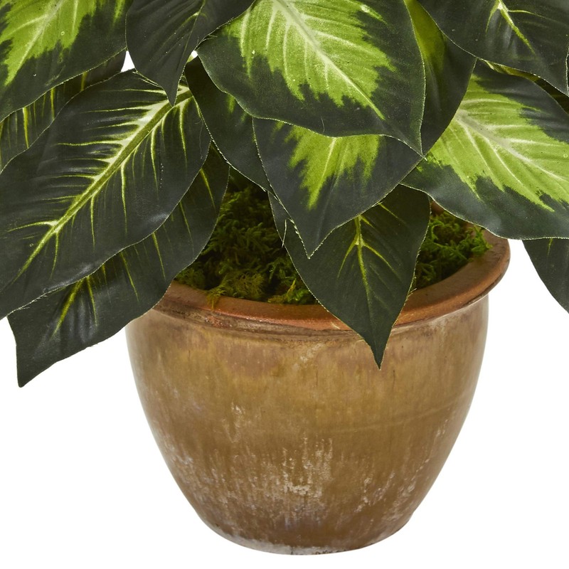 Nearly Natural Artificial Dieffenbachia Plant Faux Greenery In Ceramic Planter gallery