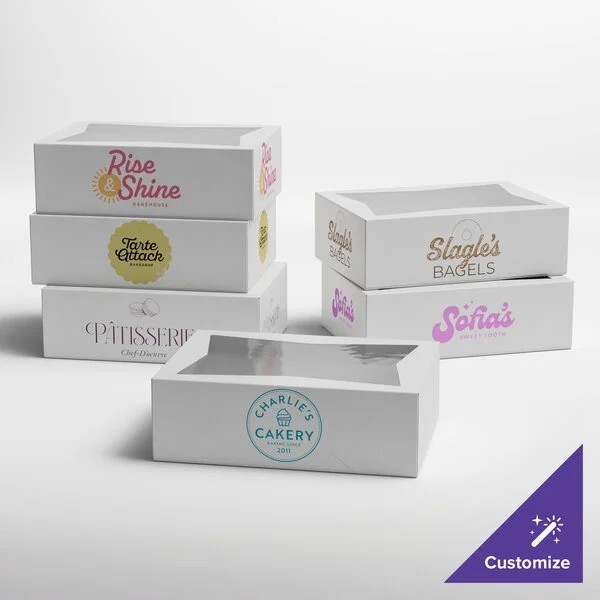 50 Pieces White Customizable Auto-Popup Window Cake/Bakery Box 8"x5 3/4"x2 1/2" gallery