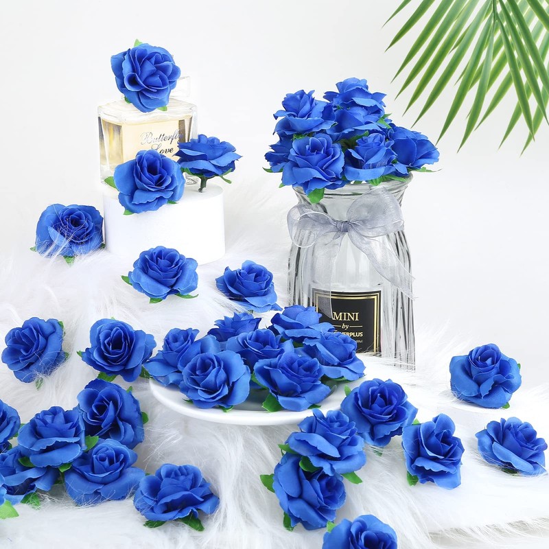 Kesote 50pcs Royal Blue Roses Artificial Flowers Bulk, 1.6" Small 1.6“, gallery