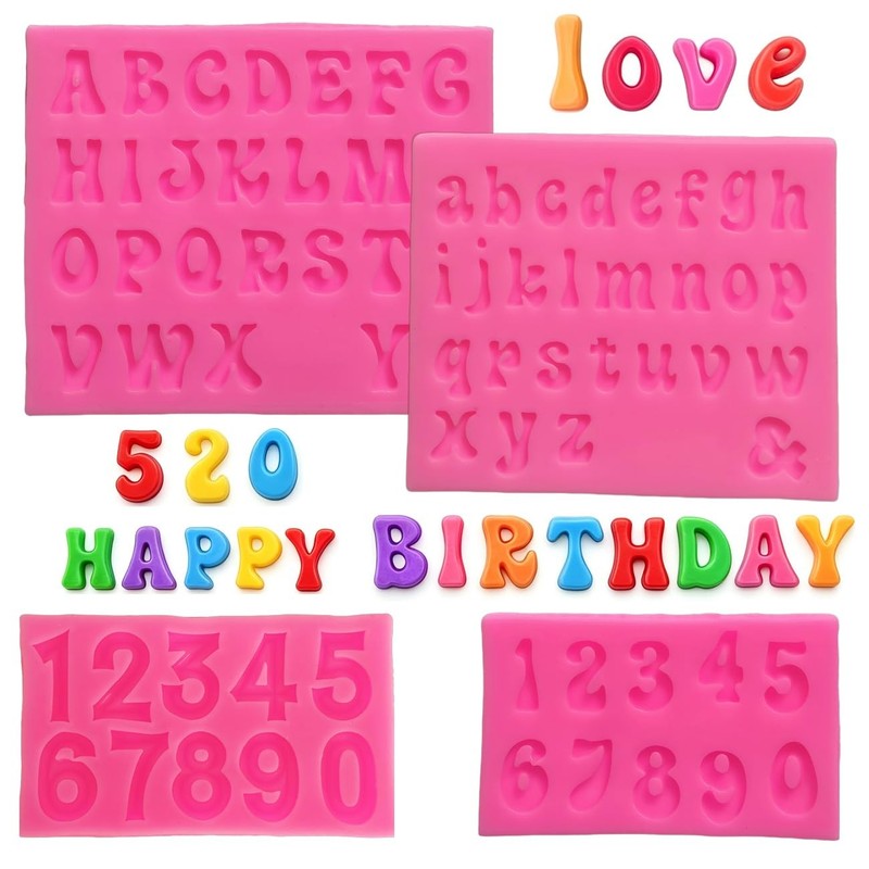 4 Pcs Silicone Letter Molds 26 Letters Numbers Fondant Chocolate Cake