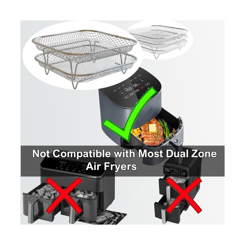 Dual-Layer Air Fryer Rack Set with Elevated and Regular Support Leg... Fast Ship gallery