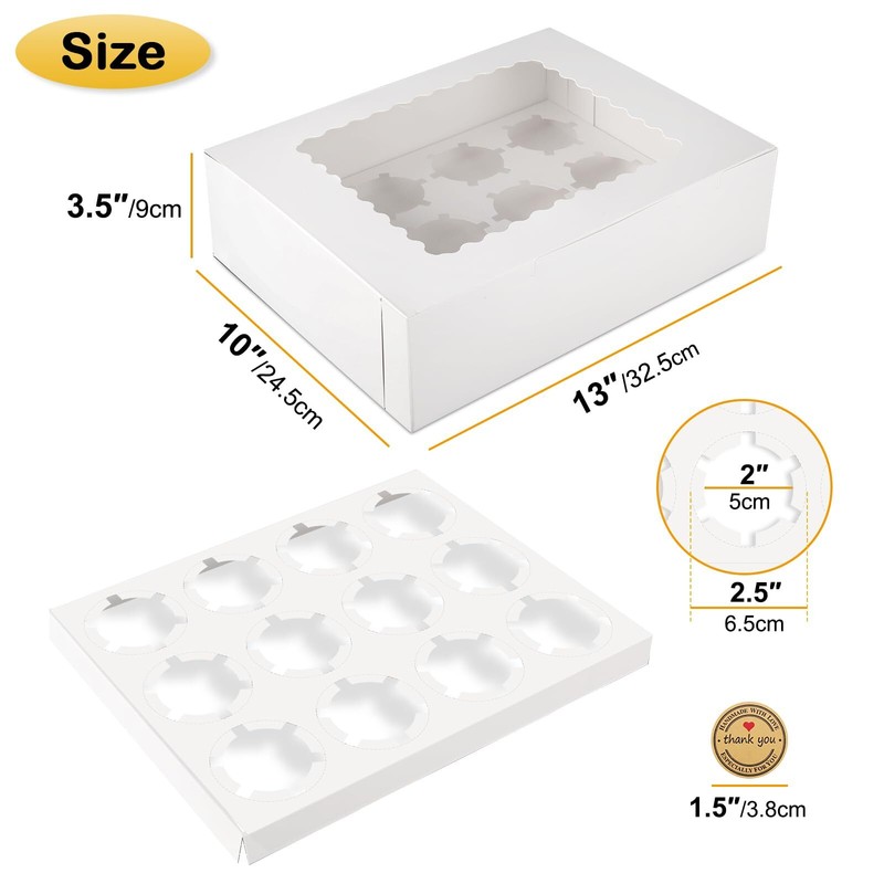 White Cupcake Boxes with Window and Insert 13x10x3.5" 12-Count 16 Sets gallery