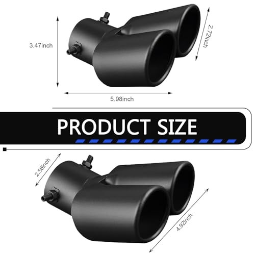 Dual Exhaust Tips, Stainless Steel Car Muffler Exhausts with Bolt, 2.48" Black gallery