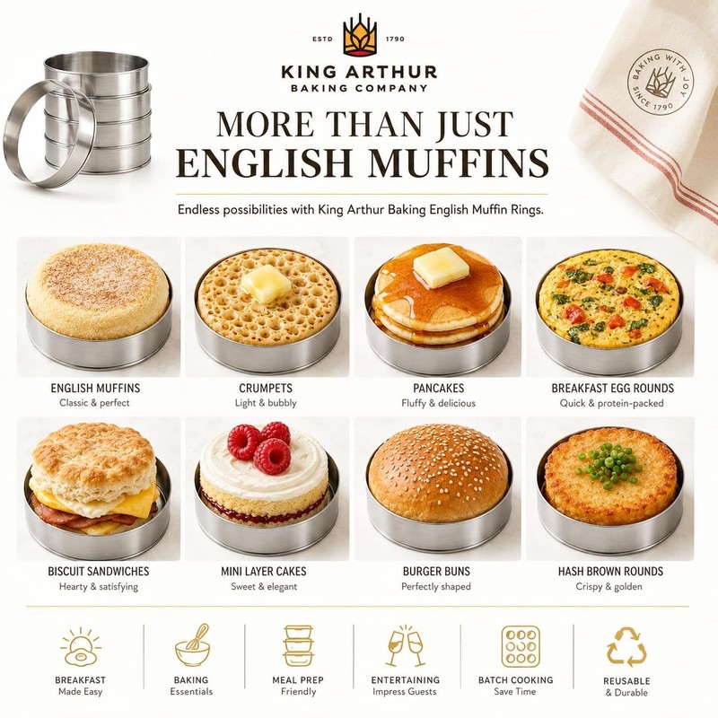 Baking Company English Muffin Rings, Stainless Steel, Round Set Of 12 For Coo... gallery