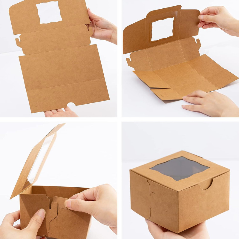 100Pcs Paper Cookie Boxes With Window Small Bakery Boxes 4x4x2.5 Inches Mini Cak gallery