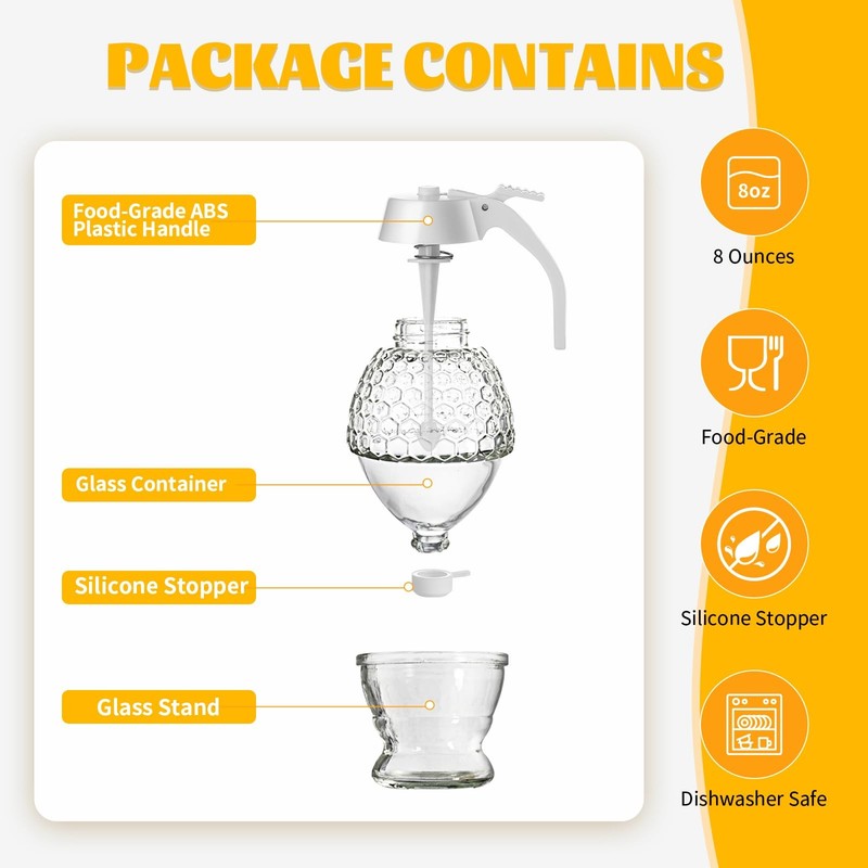 Honey Dispenser No Drip, Glass Honey Container with Stand, 8 oz gallery