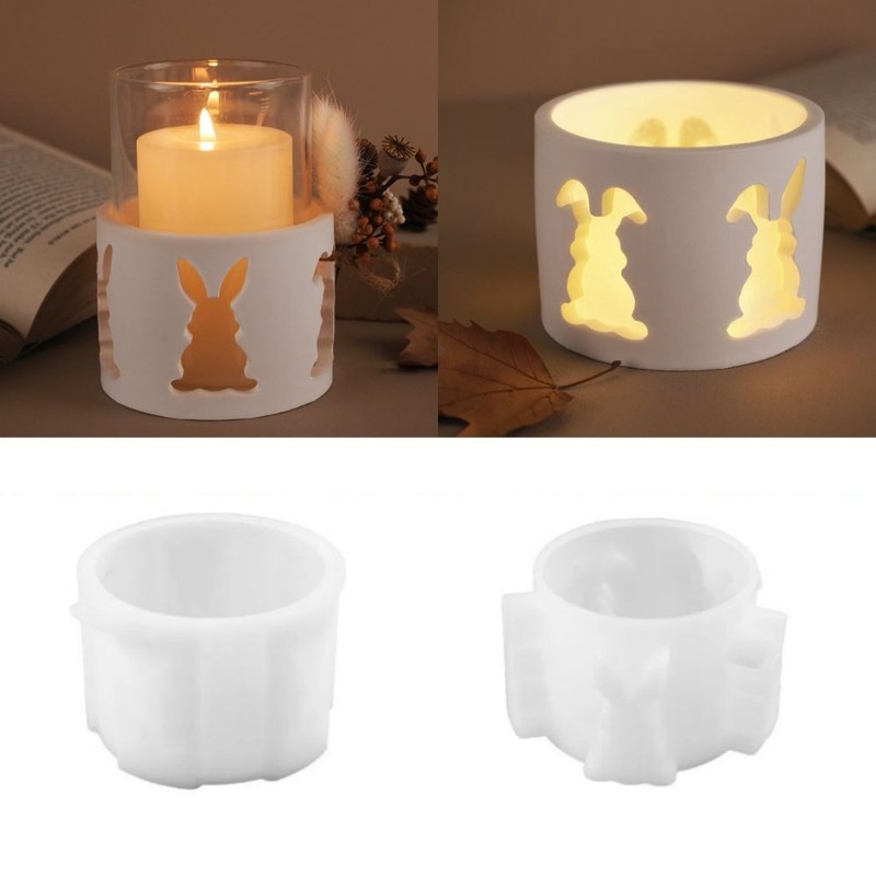 Easter Cute Rabbit Mold Bunny DIY Candle Holder Silicone Candle Cup Mould Lamp