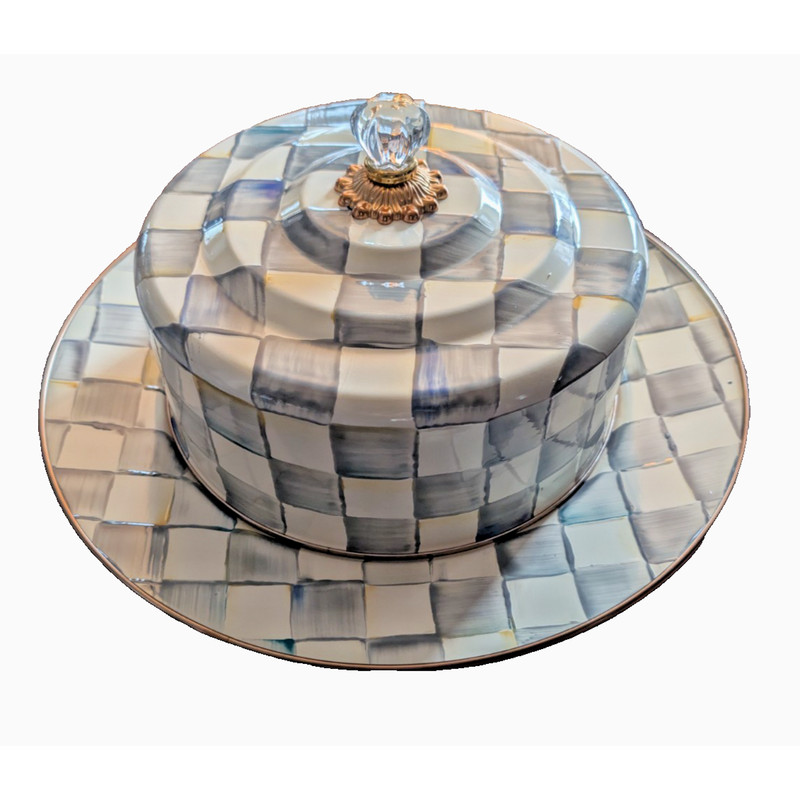 MacKenzie Childs Sterling Check Enamel Cake Carrier Retired Collectible gallery