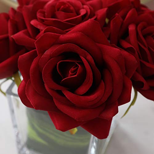 Artificial Velvet Rose Flower Centerpiece Arrangement in vase for Burgundy gallery
