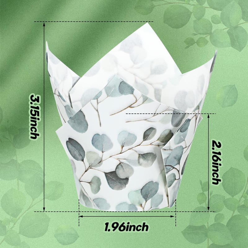 200 Pcs Green Tulip Cupcake Wrappers Liners Tulip For Baking Eucalyptus Cupcake gallery