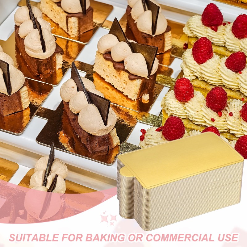 150 Pcs Mini Cake Boards, 3.9 Inch Rectangular Mousse Cake Base, Gold gallery