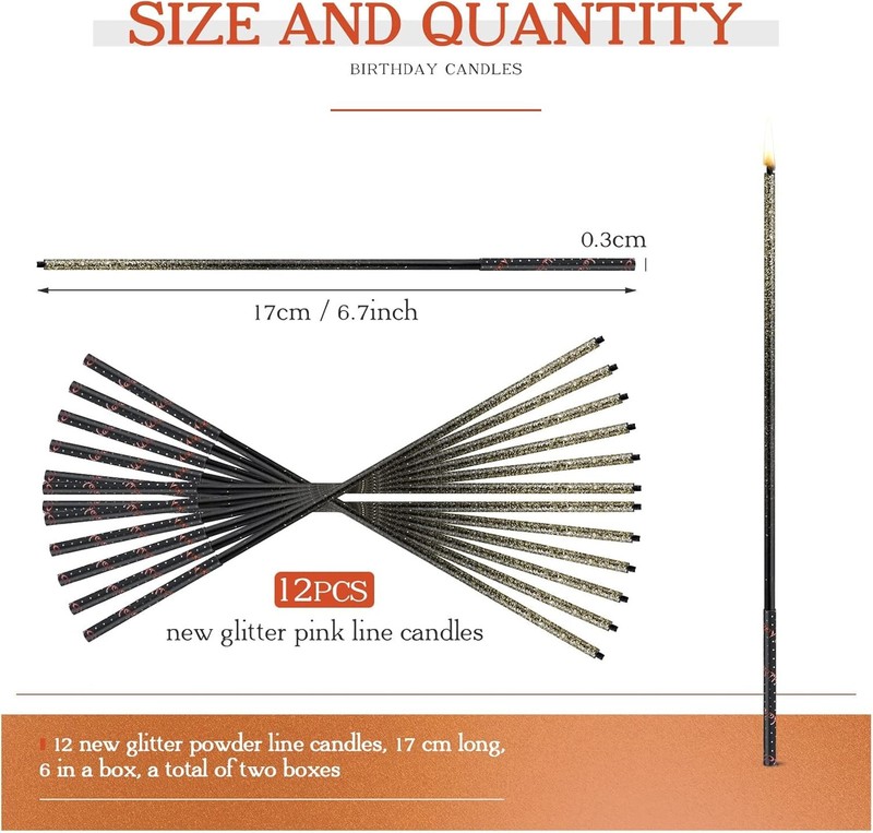 12 Pieces Black Gold Metallic Birthday Candles Long Thin Cake Candles for Cake gallery