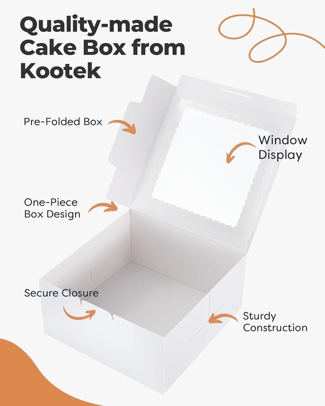 Sturdy White Cake Boxes 10x10x5 Inches - Includes 72 Custom Stickers - 24 Pack gallery