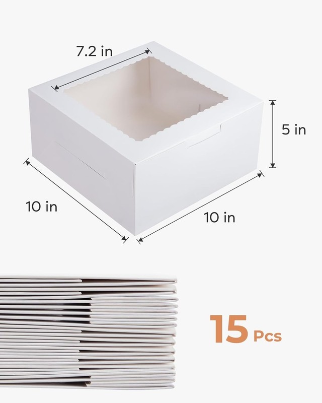15pcs Cake Boxes, 10x10x5 Inches Cake Box with Window, White Bakery Boxes, La... gallery