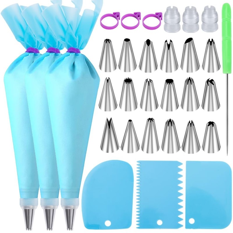 Piping Bags and Tips Set, Cakes Decorating Kit Supplies with 3 Reusable Pastr…