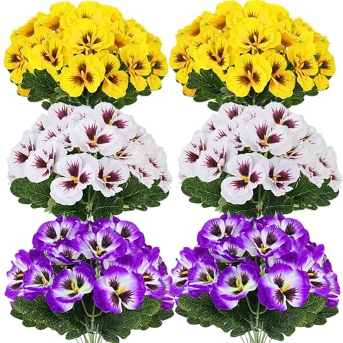 ASTRYAS 12 Bundles Artificial Fake Pansy Flowers for Outdoor, Faux UV Resistant