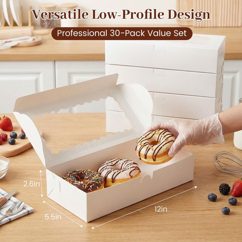 30PCS Cookie Boxes,12x5.5x2.6Inches White Bakery Boxes with Window Cupcake Co... gallery