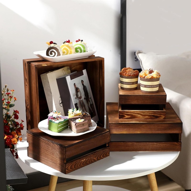 4 Pieces Wood Cupcake Display Stand Decorative Dessert Appetizer Cake Stand Wood gallery