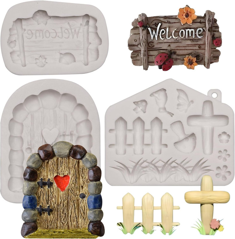 Garden Fairy Silicone Fondant Molds Gnome Garden Chocolate Molds Welcome Sign an