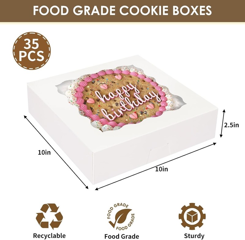 35 Bakery Boxes with Window, 10x10x2.5 Inches, Pack of 35 gallery