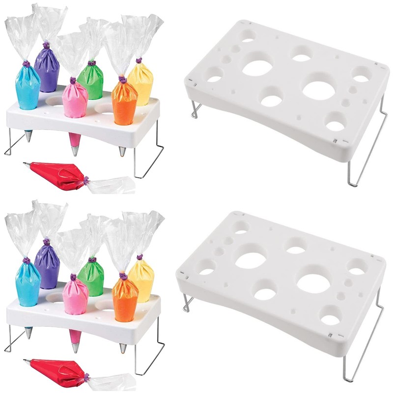 2 Packs Piping Bag Shelf Decorating Rack Stainless Steel Feet 12 Cavity Cream